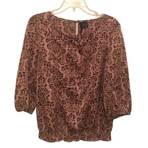 Ashley Judd Blouse Womens Peasant Style Three Quarter Length Sleeves Mauve Med